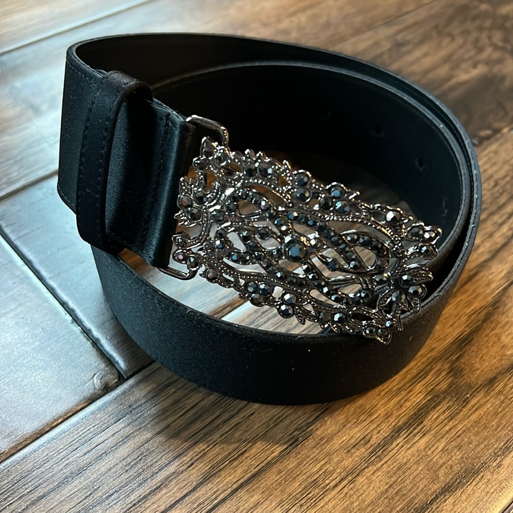 The limited womens belt size M black with rhinestone buckle